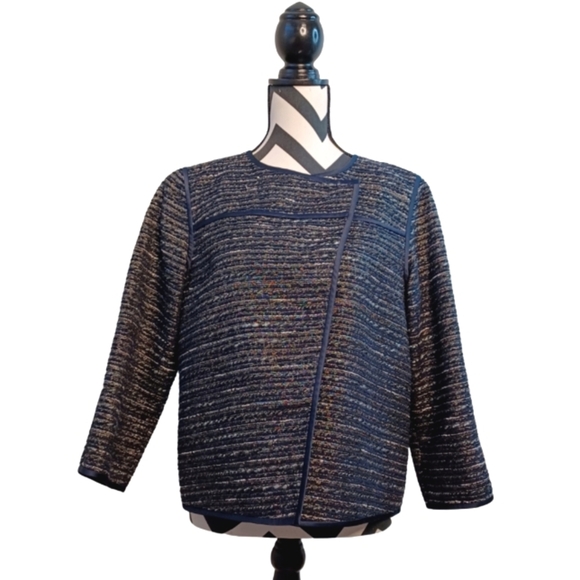 Lafayette 148 New York Old Money Navy Blue Sz M Textured Tweed Office Jacket - Picture 1 of 14